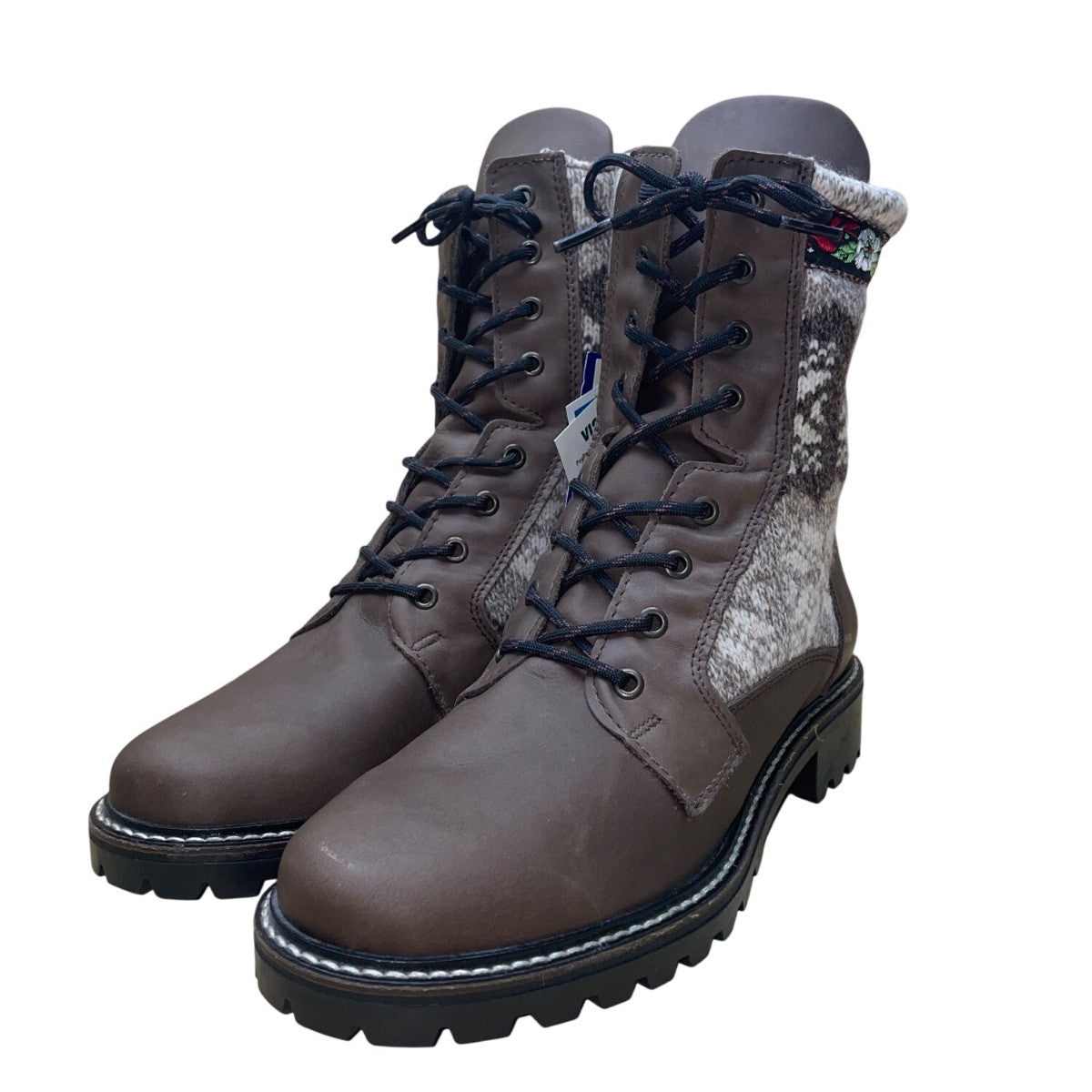 Martino Women’s Brown Leather Knit Pattern Lace-Up Doubletex Winter Boots Sz 11
