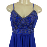 Sue Wong Royal Blue Beaded Maxi Dress With Spaghetti Straps & V-Neckline Size 2