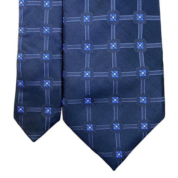 Donald J. Trump Mens Blue Silk Floral Geometric Tie Handmade Classic Necktie