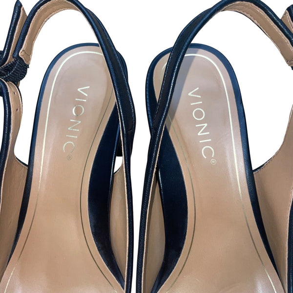 Women’s Black Leather Perris Slingback Heels Size 9.5