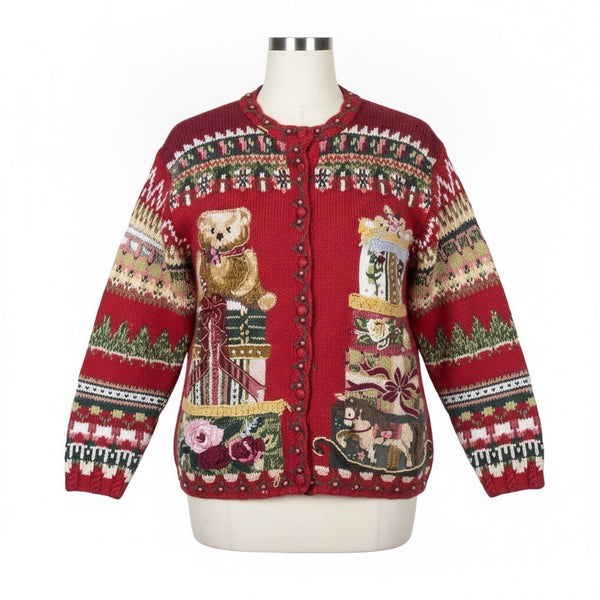 Carolina Colours Womens Red Festive Christmas Beaded Cardigan Plus Size 20W