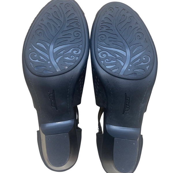 Earth Women’s Black Leather Zip Closure Peep Toe Keri Heeled Sandals Size 11D