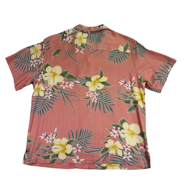 Tommy Bahama Mens Pink Floral 100% Silk Hawaiian Shirt Size L