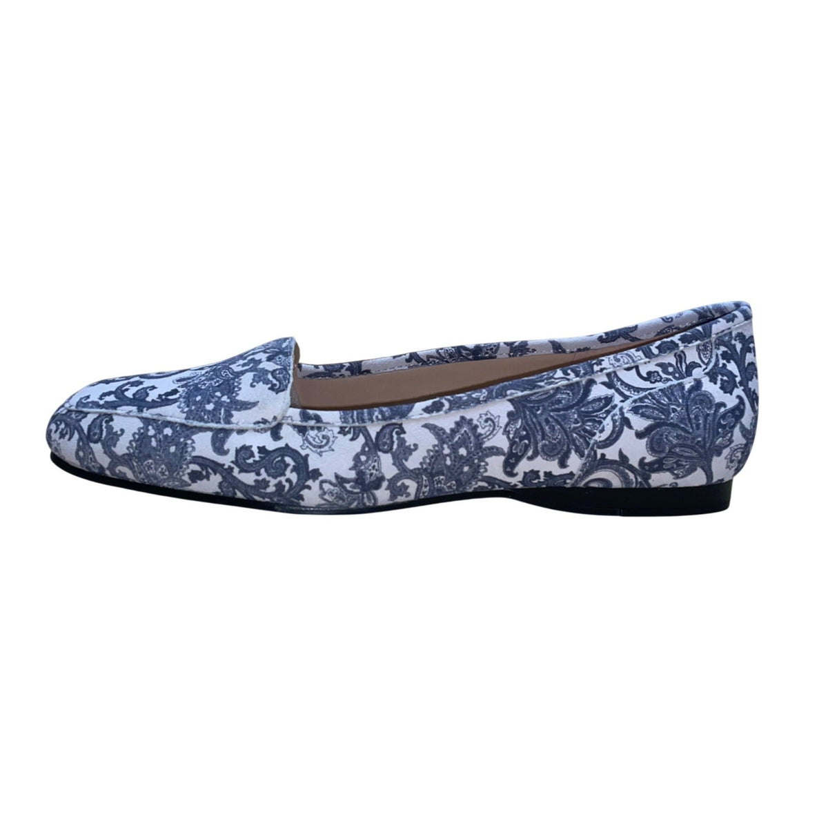 Bandolino Women’s Blue & White Leather Paisley Print Flat Loafers Size 8M