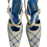 Pula Women’s  Yellow Blue Squared Toe Heeled Sandals Sz 6B