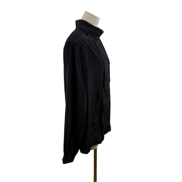 Womens Black Polyester Mock Neck Pleated Blouse Button Back Long Sleeve Size 14W