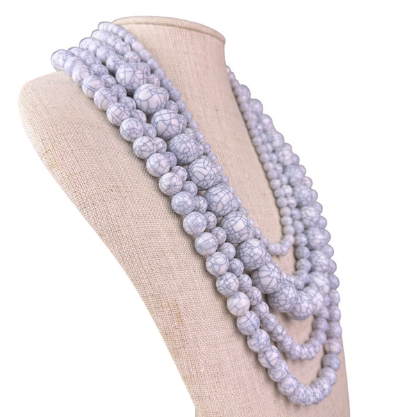 Baublebar Womens White Acrylic Multi-Strand Bib Necklace Adjustable Length