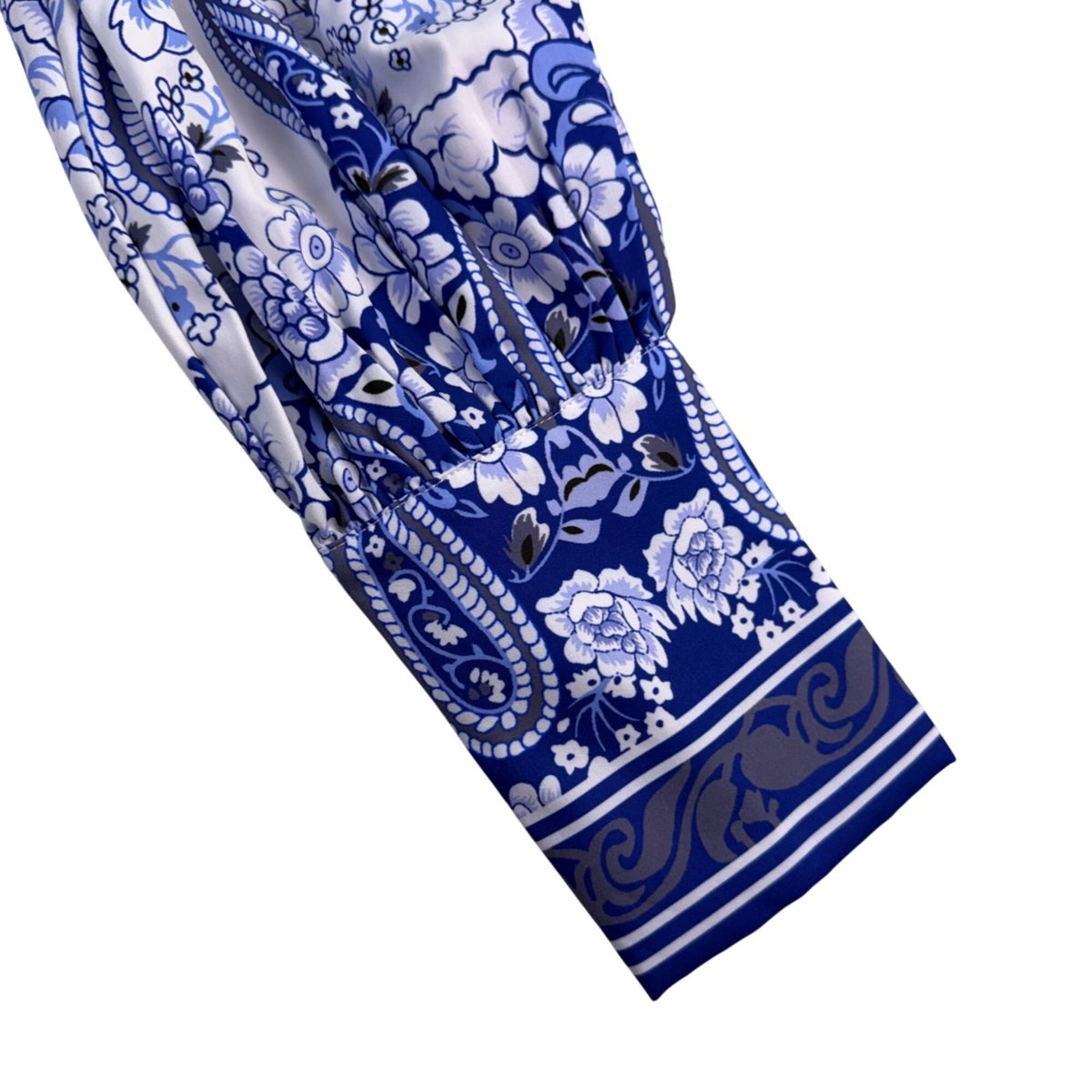 Stylewe Womens Blue White Floral Long-Sleeve Blouse Elegant Shirt Size M