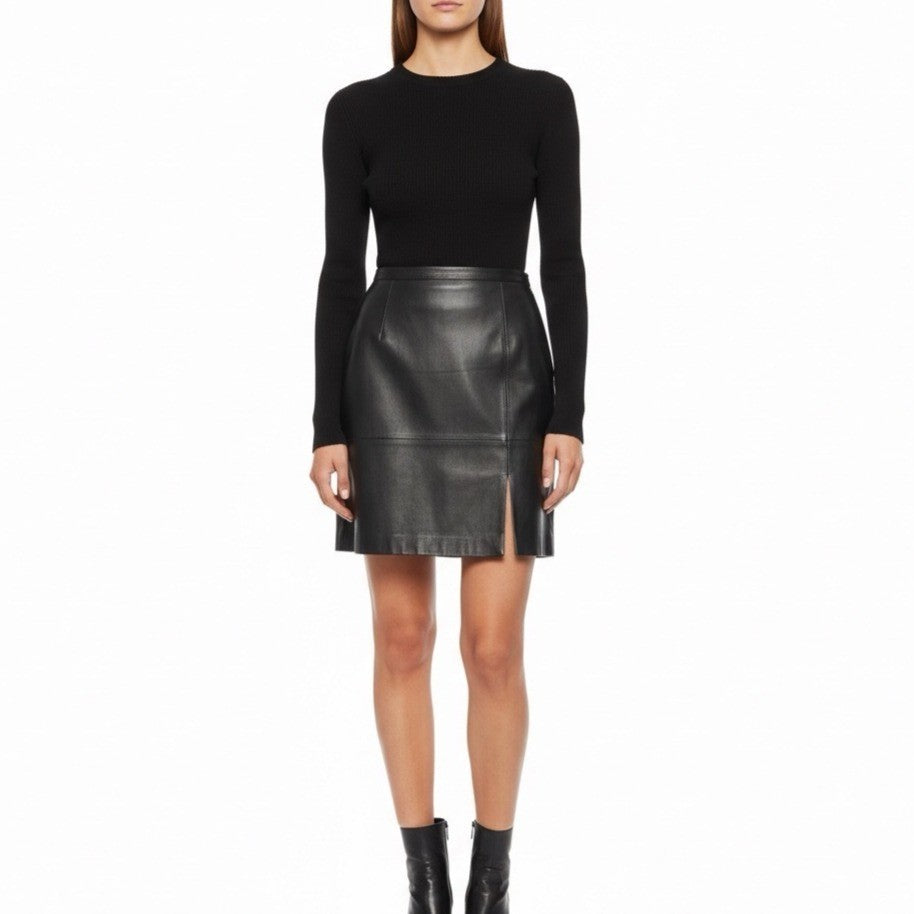 Talbots Womens Black Leather Pencil Skirt Petite Fully Lined Clean Classic Size