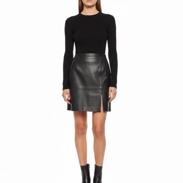 Talbots Womens Black Leather Pencil Skirt Petite Fully Lined Clean Classic Size