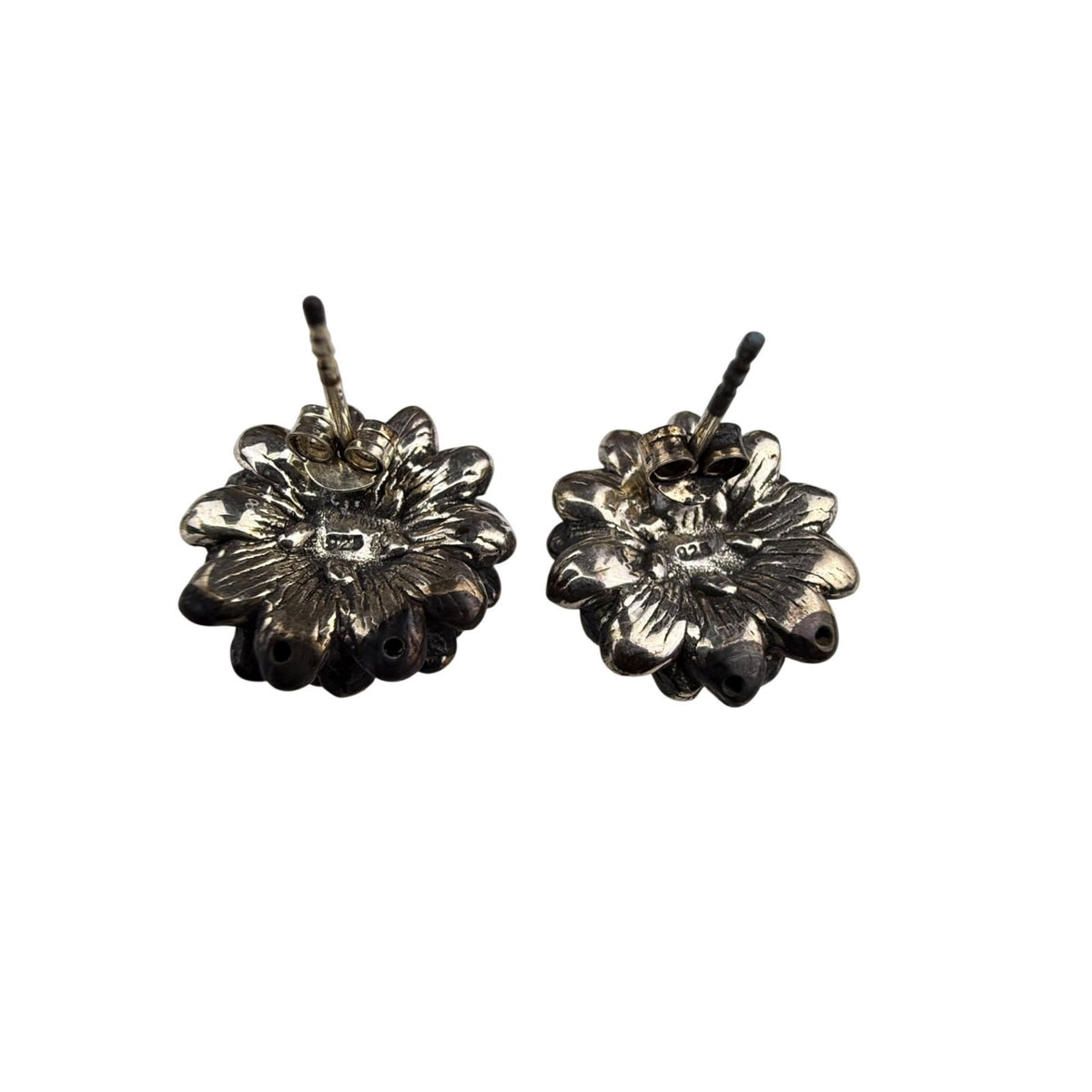 Sterling Silver Floral Design Beaded Stud Earrings 925 Handcrafted Unique Women’