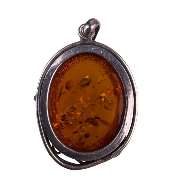 Sterling Silver Womens Amber Pendant 925 Hallmark Oval Shaped  Jewelry Vintage
