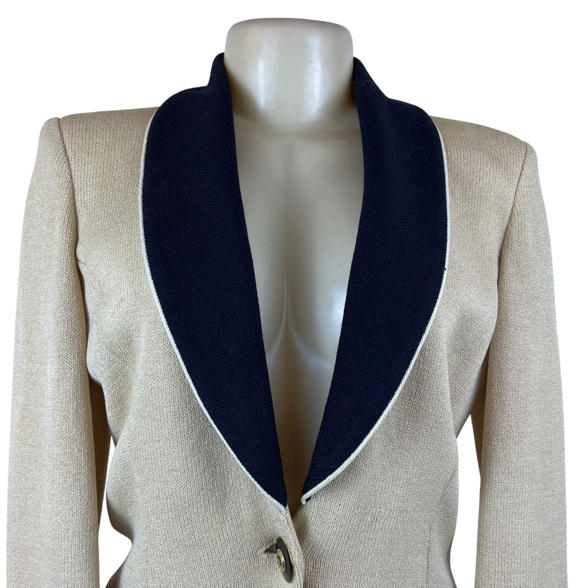 St. John Women's Beige & Black Knit Blazer Jacket Button Front Size 4
