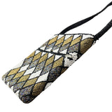 Beaded Harlequin Pattern Black Gold Silver White Crossbody Bag Sz S