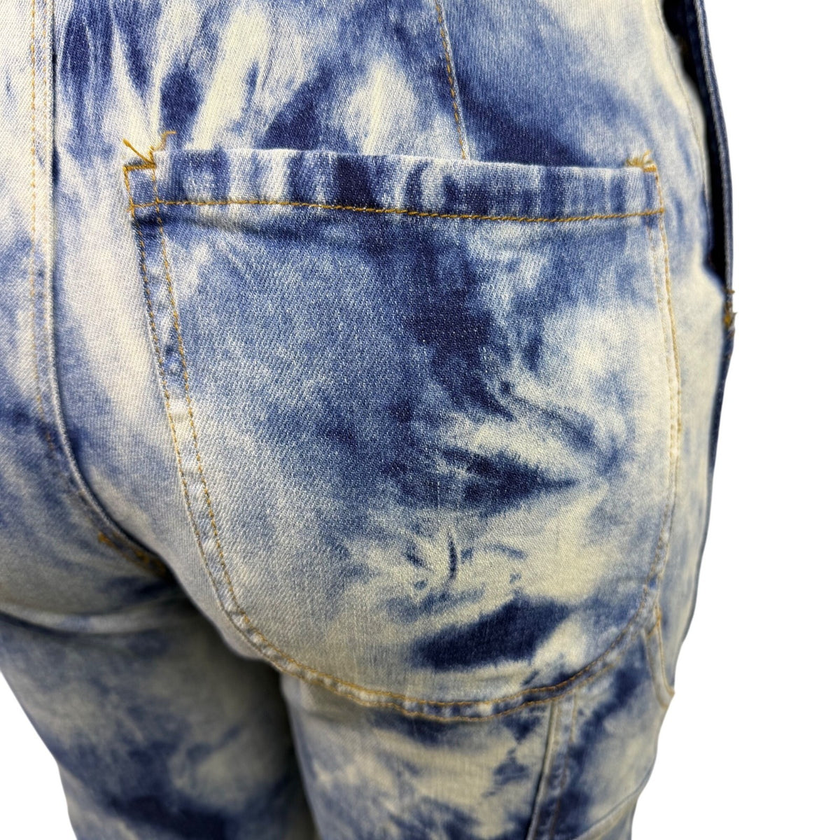 Anthropologie Womens Blue Cotton Blend Tie-Dye Denim Overalls Size 24 Petite