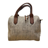 Fossil Women’s White/Black Polka Dot With Brown Handles Duffel Satchel Tote