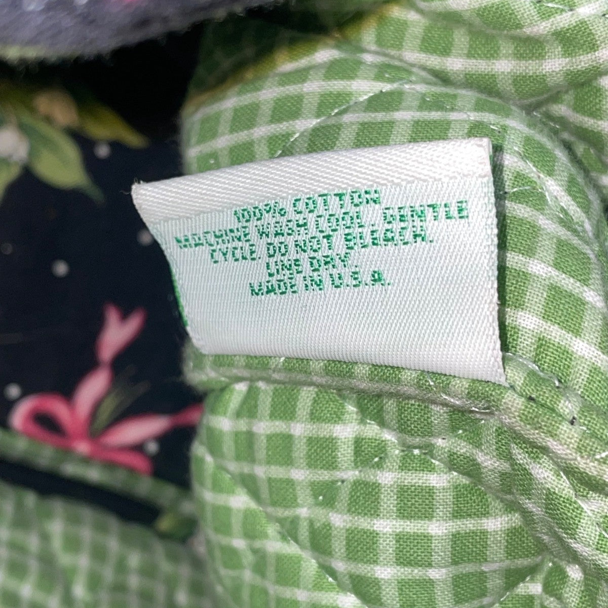 Vera Bradley Women’s Black & Green Quilted Cotton Floral Shoulder Tote Bag