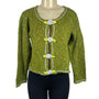 Hot Knots Womens Green Knit Cardigan With Floral Accent & Scalloped Trim