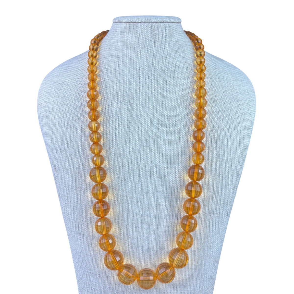 Vintage Womens Cognac Orange Glass Bead Faceted Necklace Art Deco