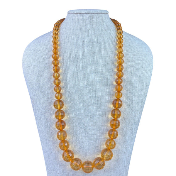 Vintage Womens Cognac Orange Glass Bead Faceted Necklace Art Deco