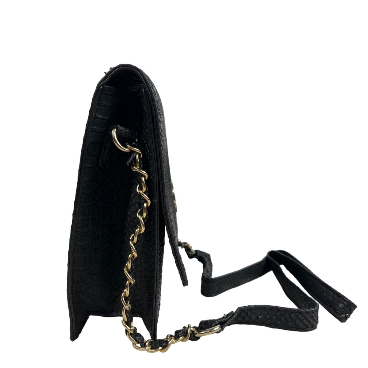 Elizabeth Grant Black Crossbody Purse Python Print Gold Chain Strap Sz S - New