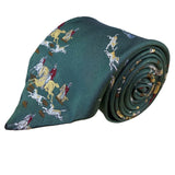 Britches Mens Green Silk Jockey Horse Riding Scene Neck Tie Approx. 57.5