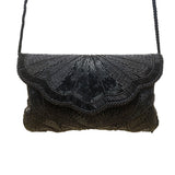 André Cellini Women’s Black Beaded Elegant Scallop Design Formal Crossbody Bag