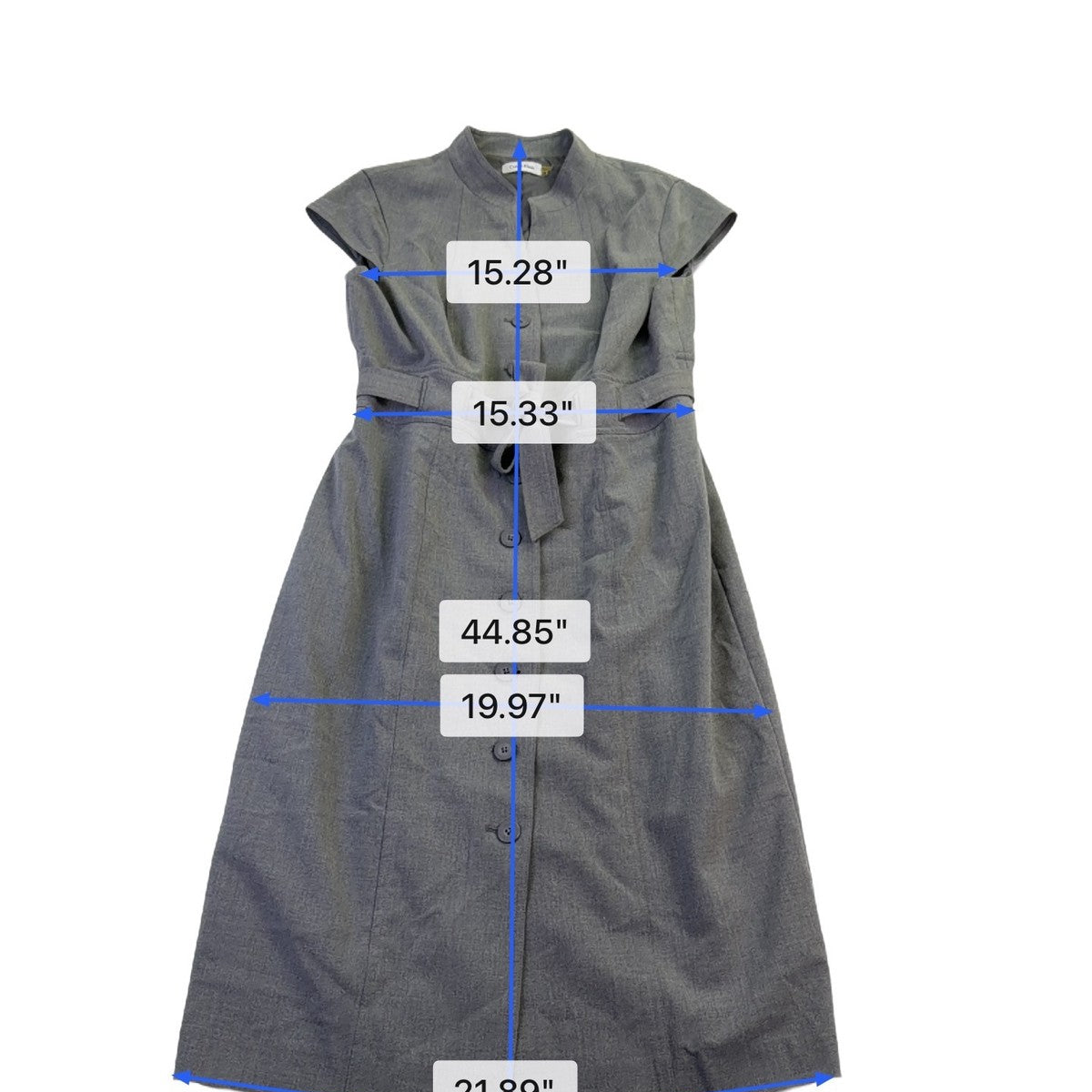 Calvin Klein Womens Charcoal Button Front Dress With Belt Size 14