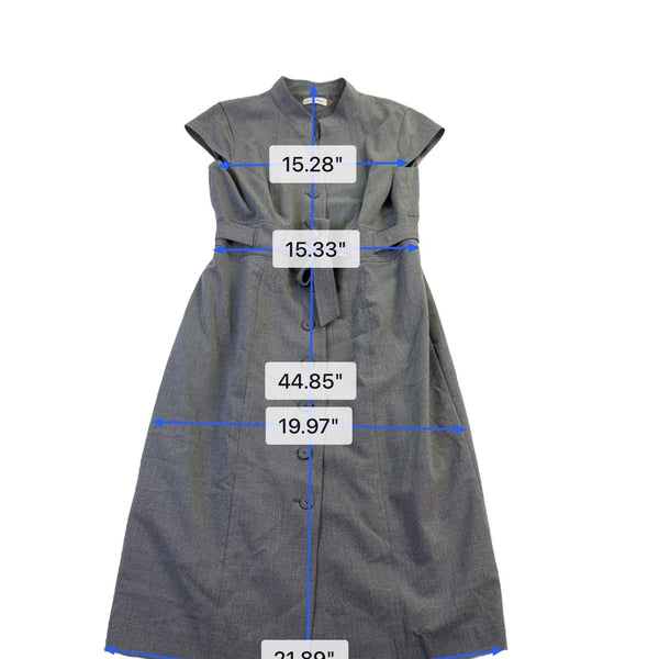Calvin Klein Womens Charcoal Button Front Dress With Belt Size 14