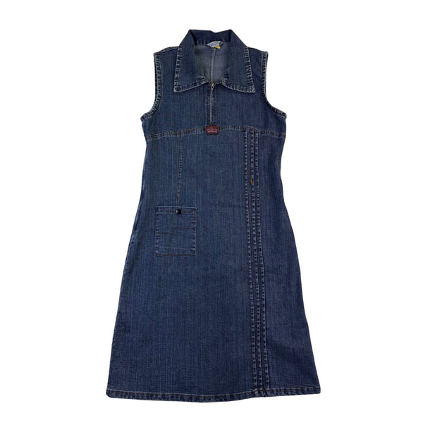 Sweet Princes Womens Blue Denim Sleeveless Dress With Zippered Front Size L
