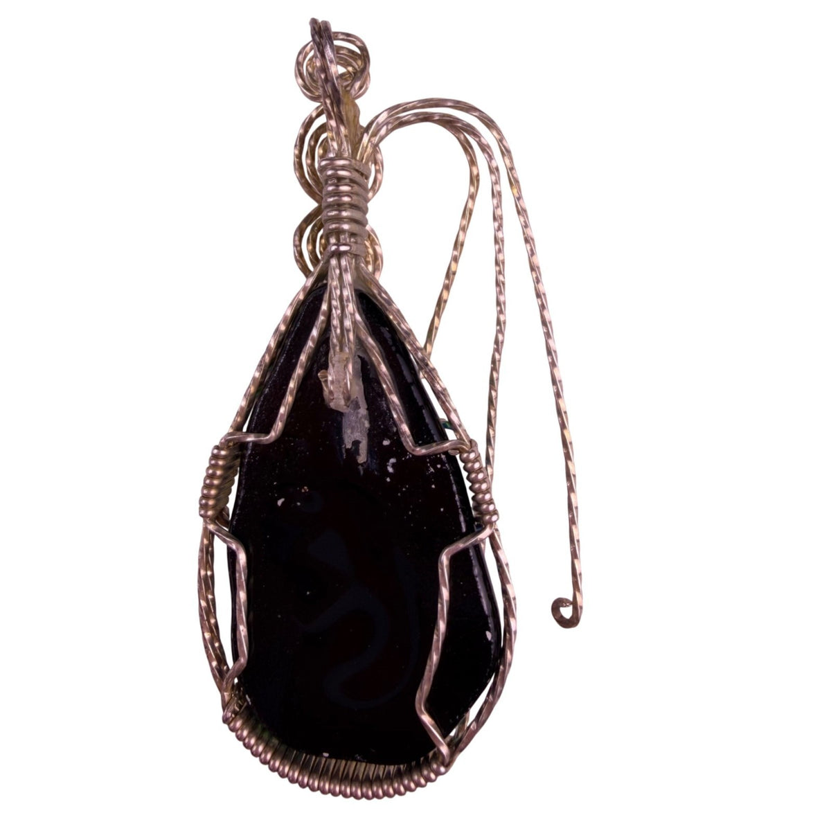 Oval Multicolor Abalone Shell Wire Wrapped Pendant Handmade Silver Tone