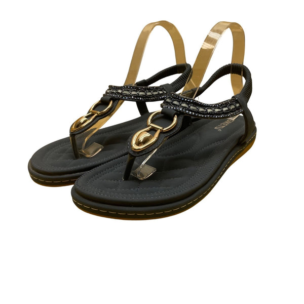 Siketu Women’s Blue Embellished T-Strap Flexible Sole Sandals Size 42