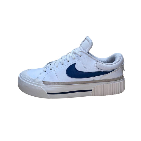 Nike Women’s White & Blue  Leather Lace-Up Court Legacy Lift Sneakers Size 9.5
