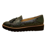 Naturalizer Women’s Green Leather Snakeskin Pattern Tassel Flat Loafers Size 9M