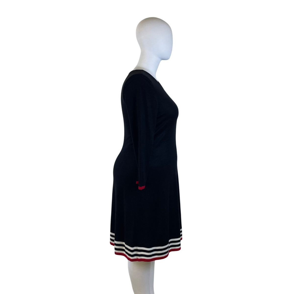 JH Women's Black Striped Hem A-Line Dress 3/4 Sleeve Sz XL - New