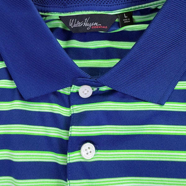 Walter Hagen Mens Navy Blue/Green Striped Polo Shirt Short Sleeve Sz L