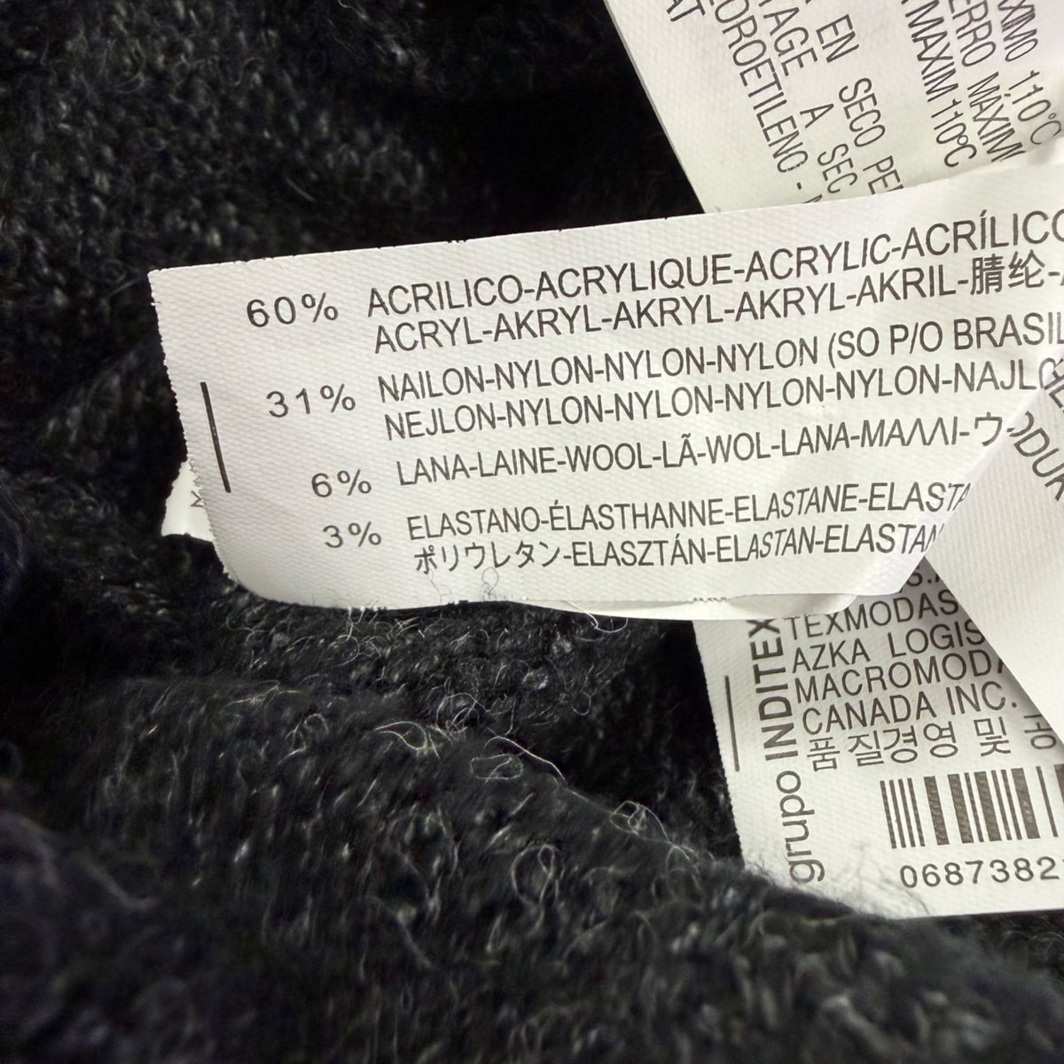 Zara Womens Dark Gray Knit Turtleneck Sweater Dress 3/4 Sleeve Wool Blend Size S