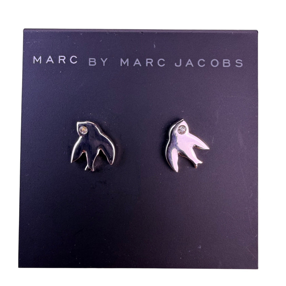 Marc By Marc Jacobs Silver Tone Bird Earrings Crystal Accent Stud Women