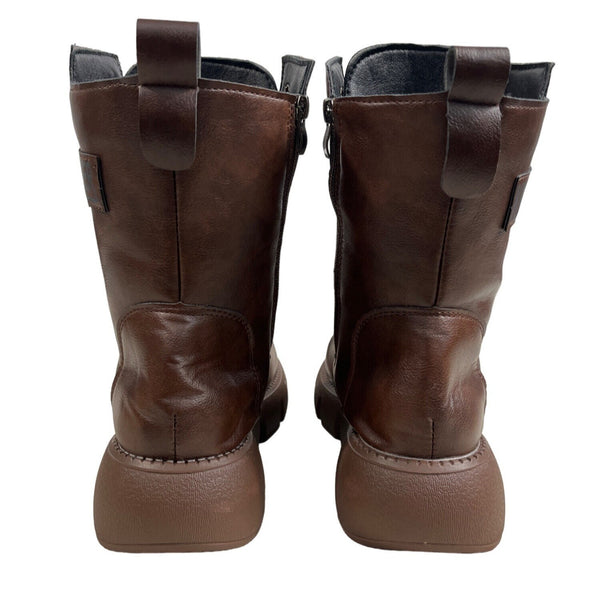 Kaiser Women Military Height Lace-up High top Belt Buckle Vintage Ankle Boots Sz