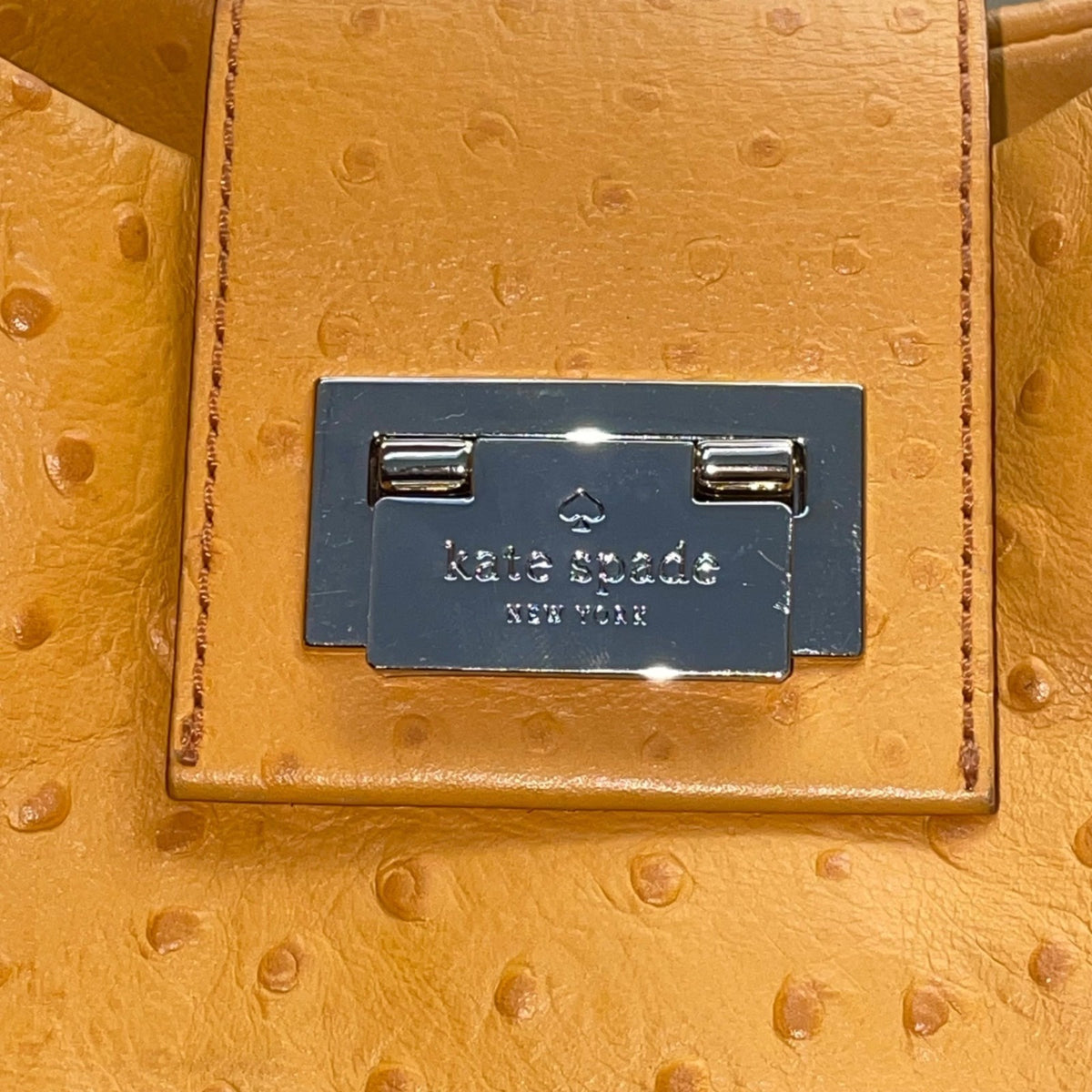 Kate Spade Women’s Yellow Faux Ostrich Leather Metallic Clasp Closure Tote Bag