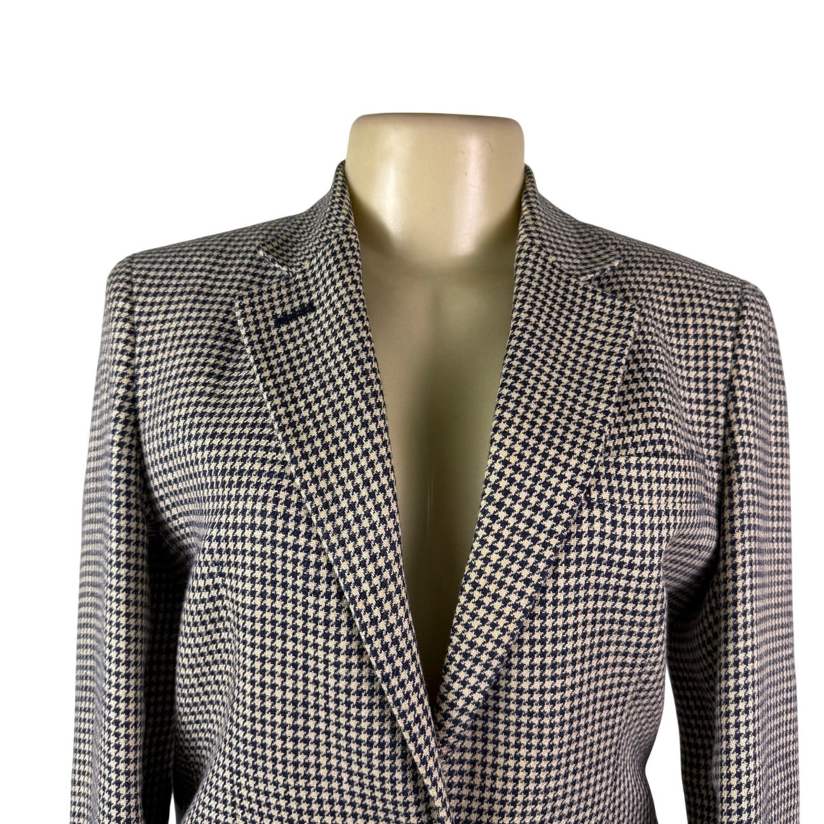 Lauren Ralph Lauren Womens Navy & Beige Houndstooth Linen Blazer Jacket Size 6P