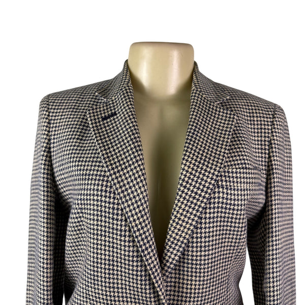 Lauren Ralph Lauren Womens Navy & Beige Houndstooth Linen Blazer Jacket Size 6P