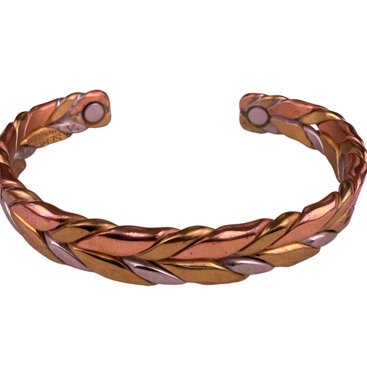 Sergio Lub Womens Mixed Metal Bracelet Twisted Braided Silver Copper Magnetic