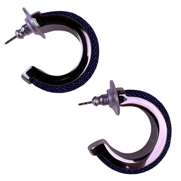 Joan Rivers Womens Silver Tone Denim Wrapped Hoop Earrings Stud Style