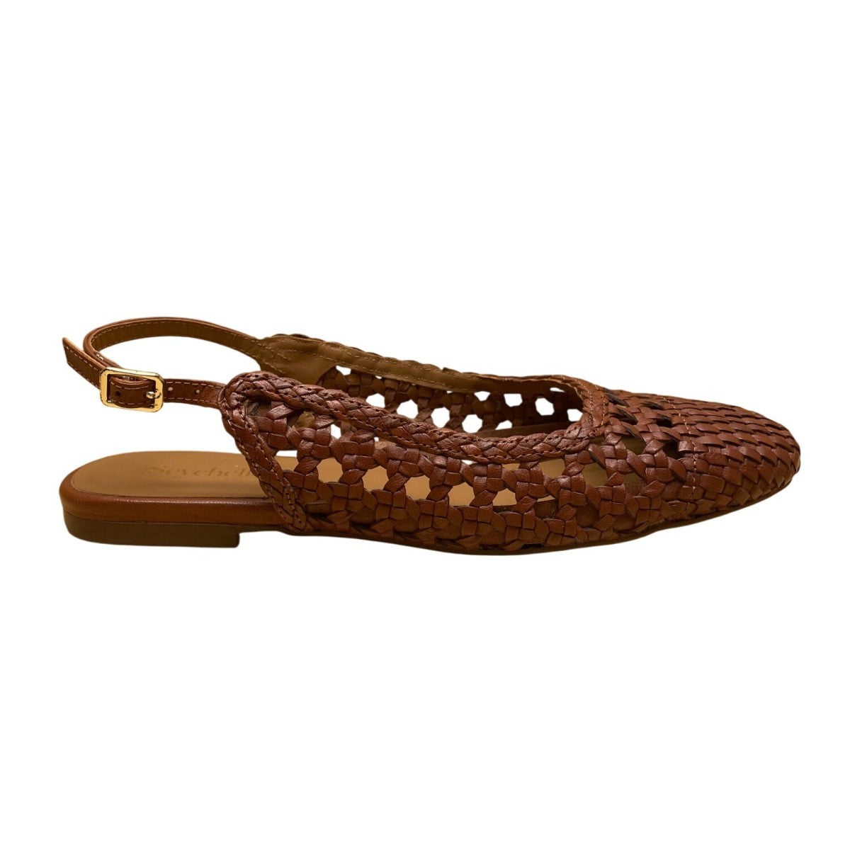 Seychelles Women’s Brown Leather Woven Buckle Closure Slingback Flats Size 8
