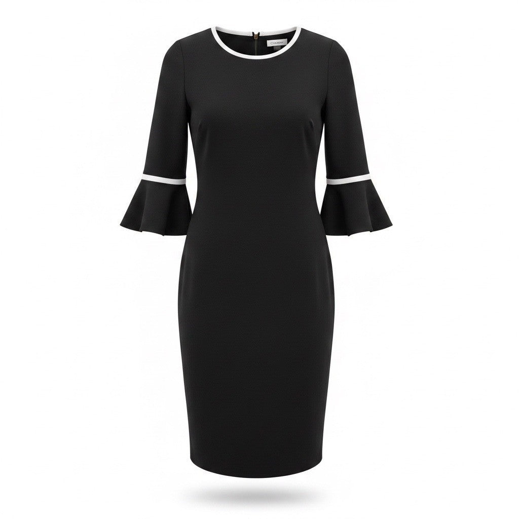 Calvin Klein Womens Black Classic Bell Sleeve Sheath Dress Size 16 