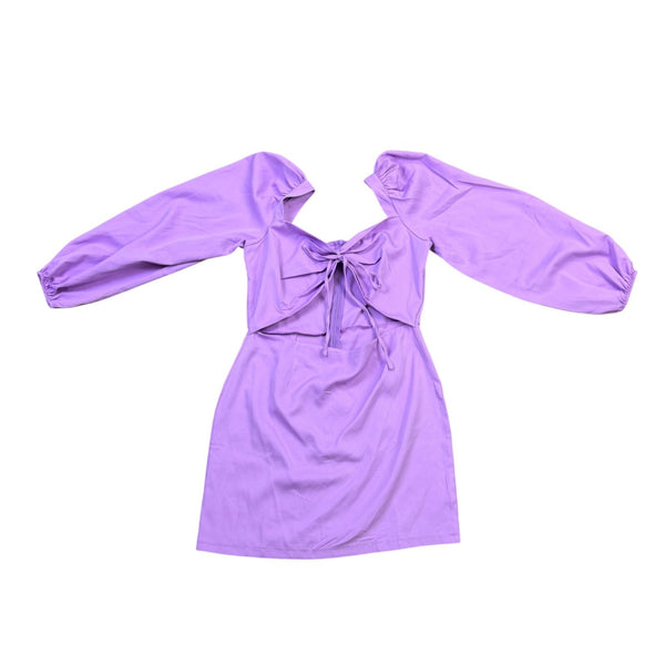 I Saw It First Womens Purple Dress Balloon Sleeves Tie-Front Size UK14 US10
