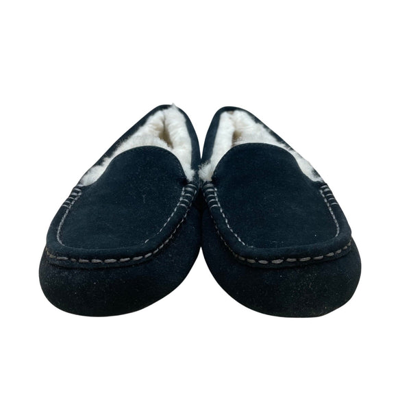 UGG Women’s Black Suede Ansley Slippers Sheepskin Lined Moccasins Size 9US