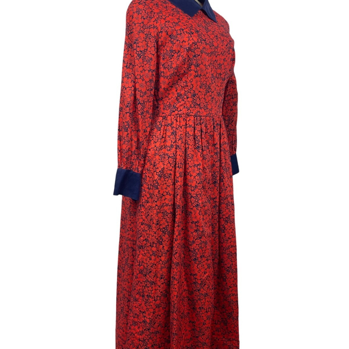 Vintage Therese Red & Navy Floral Long Sleeve Midi Dress