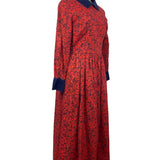 Vintage Therese Red & Navy Floral Long Sleeve Midi Dress